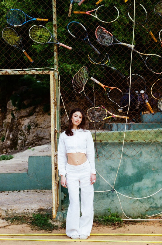 Paloma Trouser white linen worn as a set with Paloma Top Ant Elias
